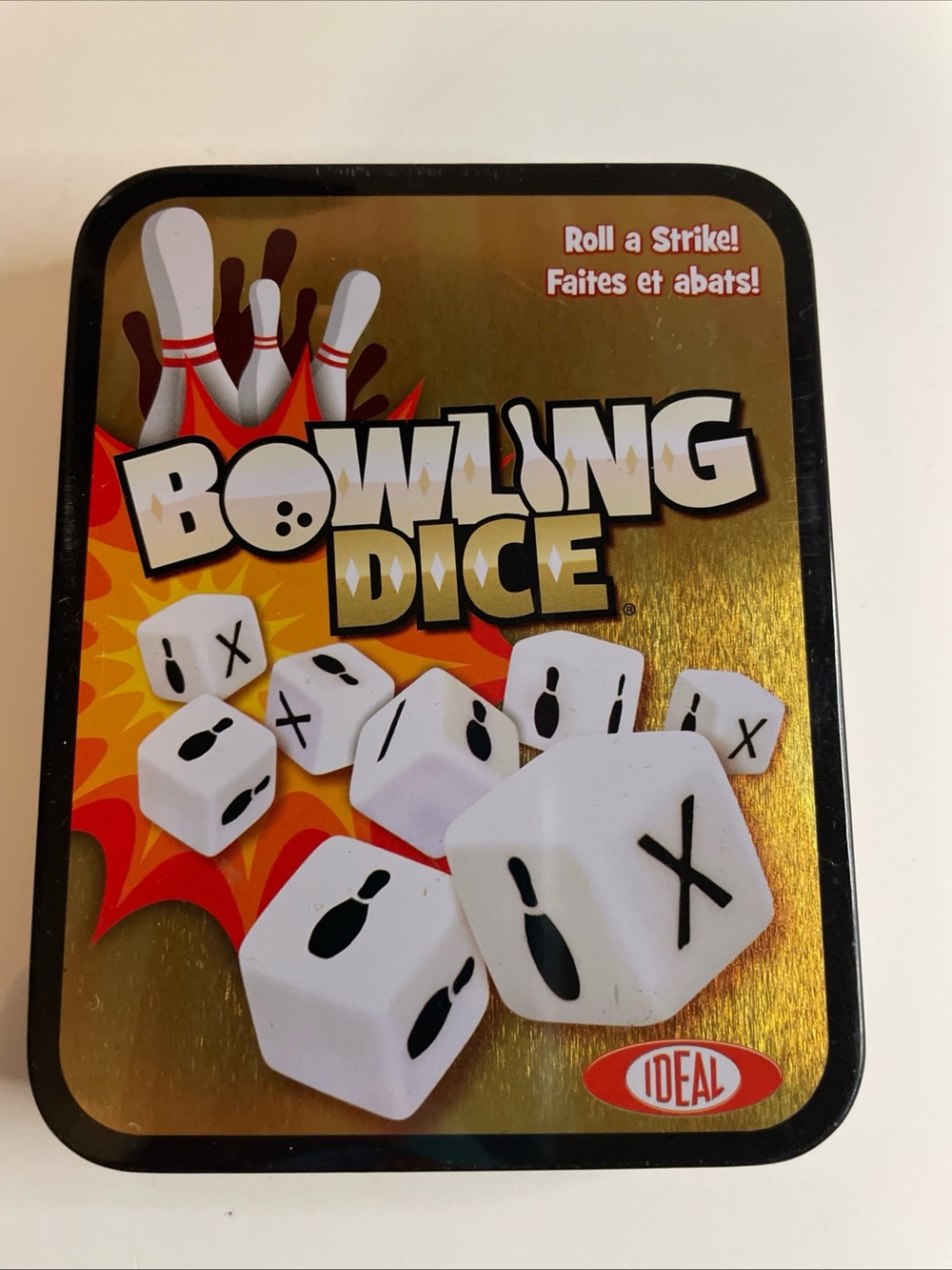 Bowling Dice Ideal 2013 Complete Game in Metal Box Tin. Ages 8+. Players 1+